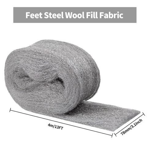 Steel Wool for Mice Control,4 Pack of 3.1"x13 Ft Steel Wool,Gap Filler for House & Garage,Keep Mice Away from Holes, Siding, Pipeline, Vents in Garden, House, Hardware DIY Kit( #3 Coarse)
