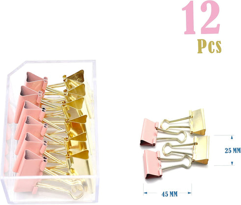 Gold Pink Binder Clips and Paper Clips Set (3-in-1 Boxed), for Office School Supplies Teachers Classroom Daily use by PTSGCAI