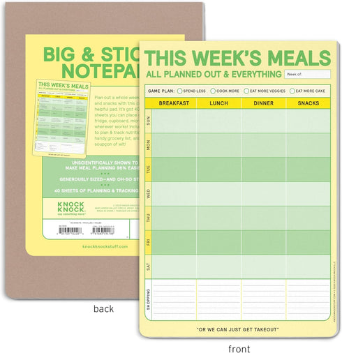 Knock Knock This Week's Meals Big & Sticky Notepad, Sticky Meal Planner Pad, 40 Sheets, 9.75 x 7-inches