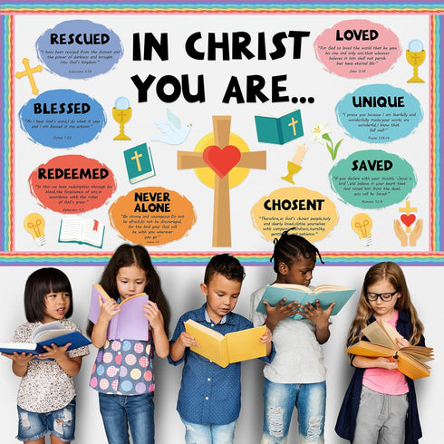 Christian Jesus Bulletin Board Decoration Set, Religious Cross Bible Borders and Inspirational Cutouts