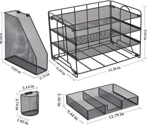 gianotter 4-Tier Desk Organizer with Drawers, File Holders, and Pen Holders for Office Supplies, Black