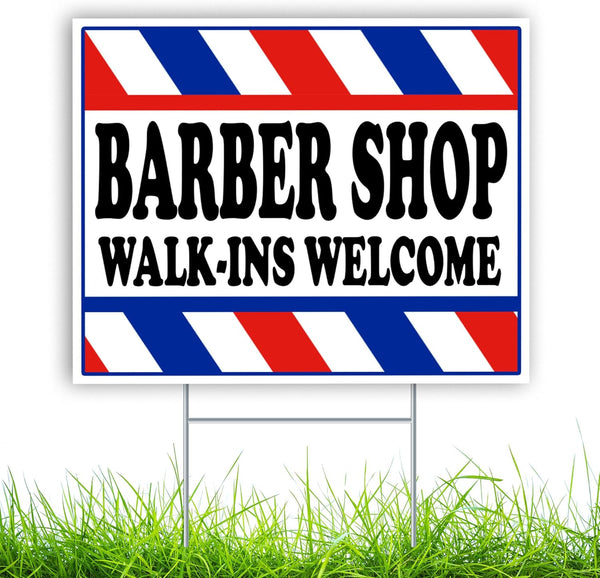 Barber Shop Sign - 16x12 Double Sided Coroplast Walk Ins Welcome Sign for Salon