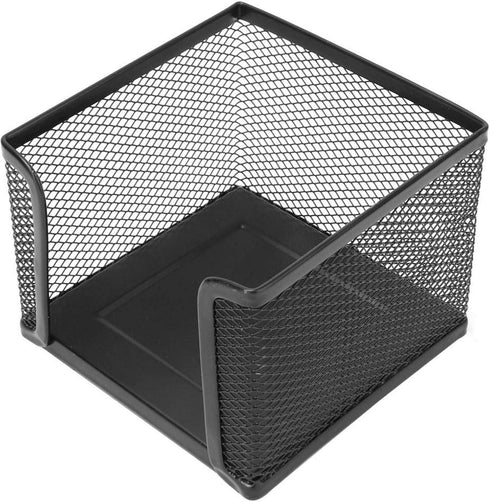 Mesh Memo Pad Holder Sticky Note Box, Desk Organizer, Metal Mesh Black Note Block Card Stand 3.1x4.1in