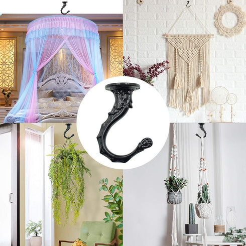 Eilumduo 65mm Ceiling Hooks, Heavy Duty Swag Hook with Steel Screws for Hanging Plants, Black (2 Sets)