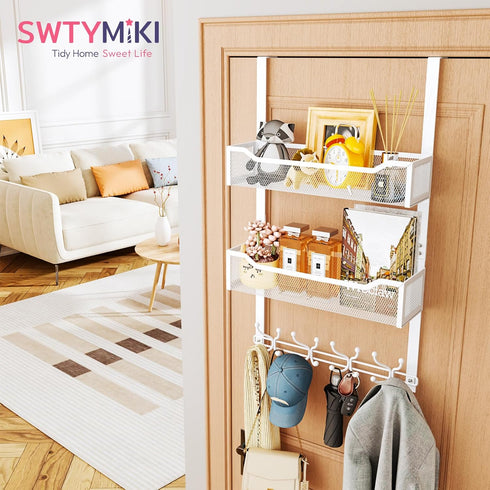 16 2 SWTYMIKI Over The Door Hook with Hooks & Mesh Baskets - Heavy Duty Over The Door Organizer Hanger for Towels