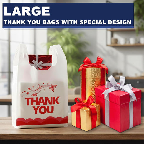 1000PCS 11"x6"x21" YoYoRain White Thank You T-Shirt Bags Reusable & Disposable Grocery and Supermarket Shopping Bags
