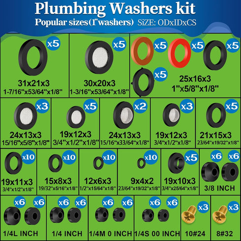 37 Size 3-in-1 Spigot Repair Washers & Hose Gasket & Faucet O-Rings Kit, 1075 Pcs Universal Plumbing Rubber Washers