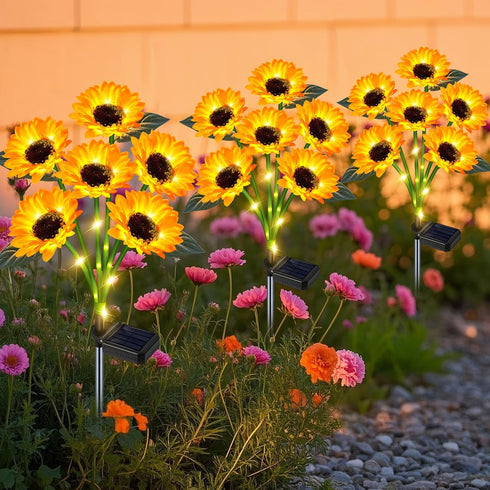 Solar Outdoor Lights Garden Decor, 3 Pack Solar Sunflower Lights, 18 Waterproof