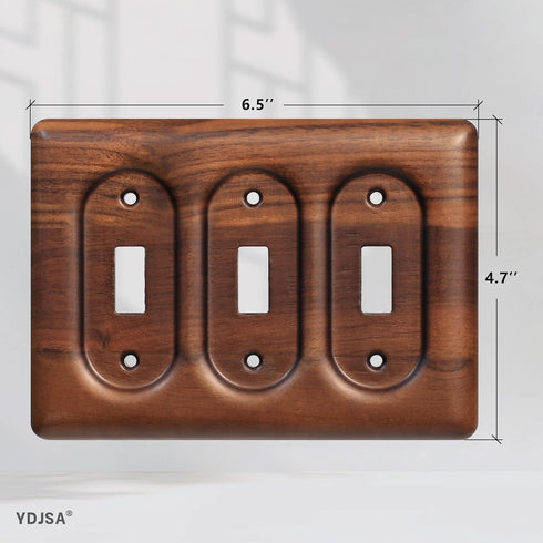 3-Gang Solid Walnut Triple Switch Plate Light Switch Wall Cover for Decorative and Functional Home Accents