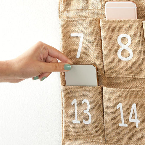 Juvale 30-Row Burlap Cell Phone Holder - Farmhouse Designed White Numbered Hanging Pocket Organizer