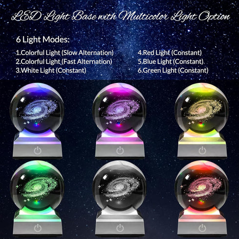3D 3.15 inch Galaxy Crystal Ball Night Light Glass Ball Table Lamp with Color Changing Touch Base Decor Ideal Galaxy