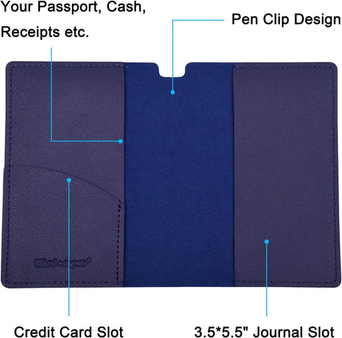 Wisdompro Journal Cover - 2 Pack Blue PU Leather Notebook Cover for Field Notes or 3.5" x 5.5" Pocket Notebooks