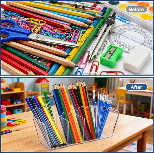 plaCredgai 2 4 Pcs Marker Organizer, Scalloped Acrylic Pencil Holder Clear Marker Holder with Compartments, Acrylic