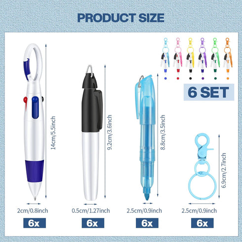 Fainne Mini Highlighter Nurse Pen Pack Set, Retractable Ball Pen with Nursing Keychain Clip (6)