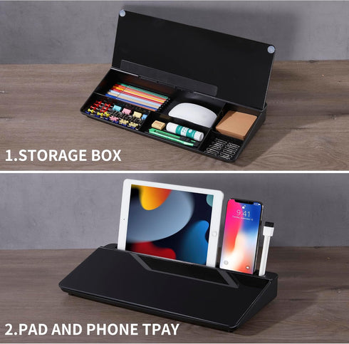 Desktop Whiteboard, Dry Erase Board with Marker, Desk Organizer for School, Home, Office Supplies (Black)
