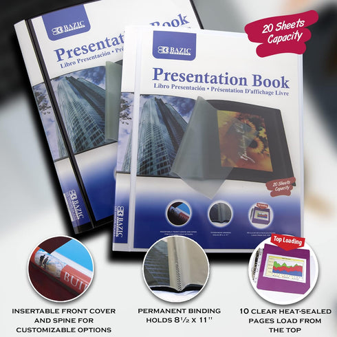 BAZIC 10-Pockets Presentation Book Binder with Plastic Clear Sleeves, Fits 8.5x11 Paper, Portfolio Folder for Reports