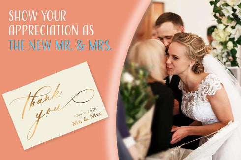 50 Pack 4 6 Inch, 50 Count Set Better Office Products Wedding Thank You Cards in Metallic Gold with Envelopes, Thank
