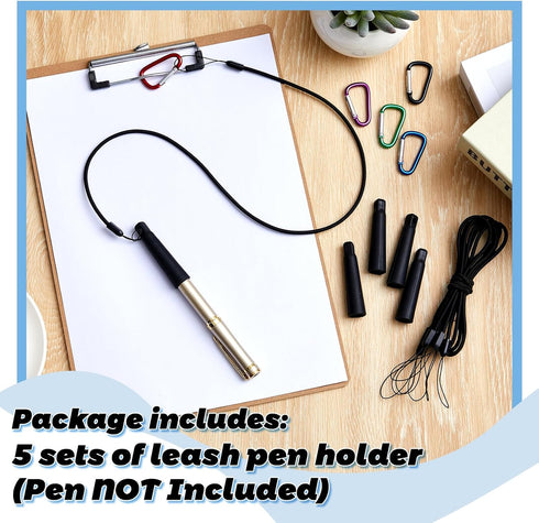 5 Sets 24 Inch Lewtemi Pen Leash Tether for Clipboard Lanyard Carpenters Pencils Holder Clips Elastic Silicone