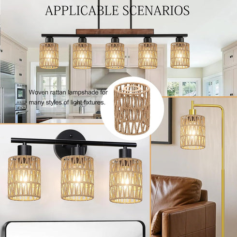 4-Pack Shades,5.9" 4.7" 3-Tier 1.62in Boho Rattan Lamp H x D Woven Small Shade Replacement Fitter Farmhouse Pendant