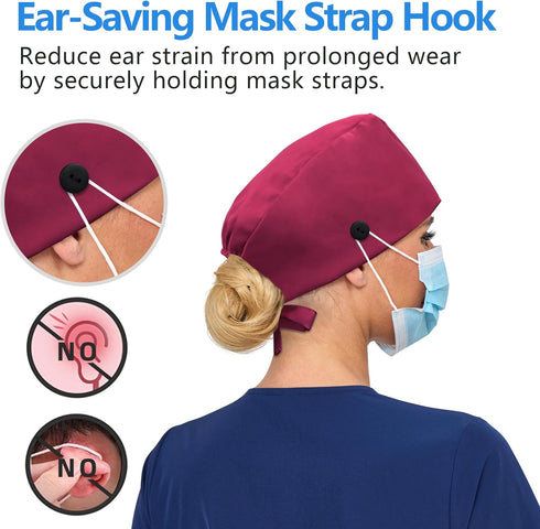 IRIS CRAFT Satin Lined Scrub Cap, Adjustable Surgical Cap with Sweatband & Buttons, Soft and Wrinkle-Resistant Scrub