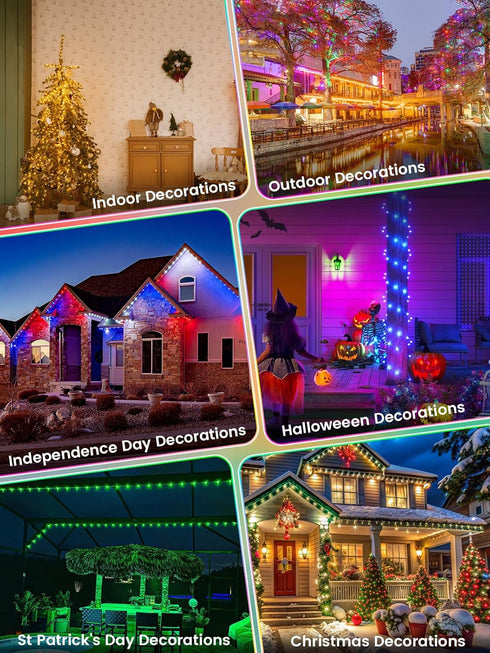 66Ft 200 4th 24 LED RGB Color Changing of July Fairy Lights Plug in, Waterproof String Lights with Remote for Outdoor