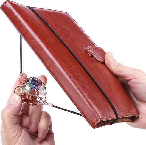 Yoption 2 Pack Tree of Life Elastic Bookmark, Rose Golden Heart Shape Vintage Bookmarks with 7 Chakra Crystals Pendant