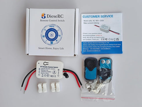 DieseRC AC 110V 120V 220V 240V Wireless Remote Control Light Switch with 2 Transmitters