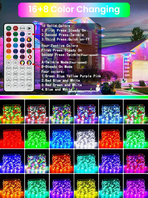66Ft 200 4th 24 LED RGB Color Changing of July Fairy Lights Plug in, Waterproof String Lights with Remote for Outdoor