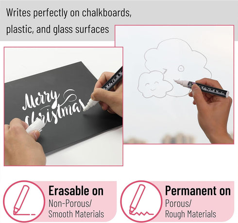 Mr. Pen White Chalk Markers, 4 Pcs Assorted Size Liquid Chalk Pen for Chalkboards