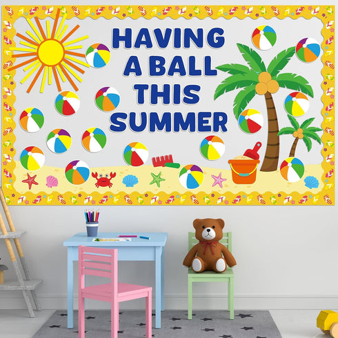Summer Beach Ball Bulletin Board Decoration Set Summer Theme Borders and Paper Cutouts for Classroom Decor