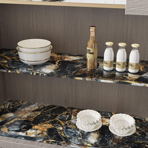 CRE8TIVE Glossy Slate Gold Marble Contact Paper, Peel and Stick Waterproof Vinyl for Kitchen Countertops, 12"x80"