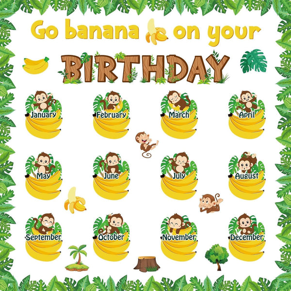 Jungle Theme Monkey Birthday Bulletin Board Set Happy Birthday Chart Cutouts Safari Decorations for Preschool Classroom