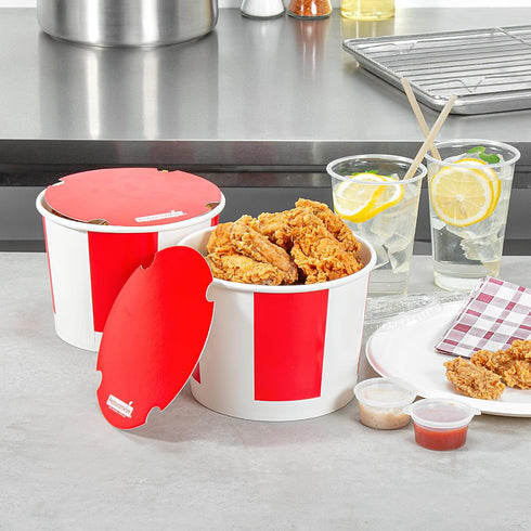64 25 Restaurantware-Bio Tek Ounce Chicken Buckets With Lids, Greaseproof Paper Chicken Buckets - Vented Lids