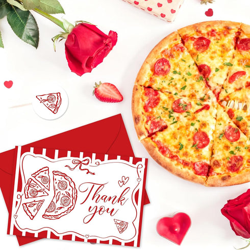 50Pcs 4 6 Inch Whaline That's Amore Thank You Cards Blank Note Cards with Envelopes Stickers Red Pizza Ciao Bambino