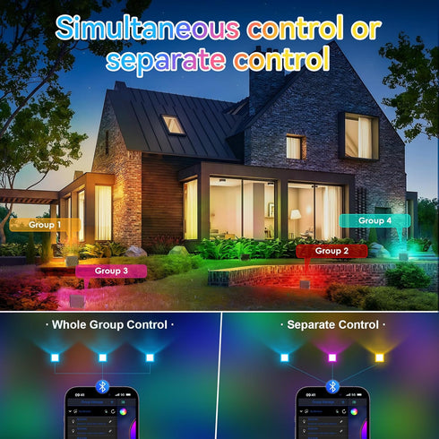 Changing,30W (300W Equivalent),3000LM, 2.4G Control,IP66 Waterproof,16 Sync,5000K,2-Pack RGB LED Flood Lights