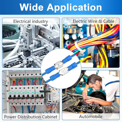 200 Pcs Vinyl Insulated Spade Wire Connectors, Female and Male Quick Disconnects, Blue Electrical Crimp Terminal 16-14