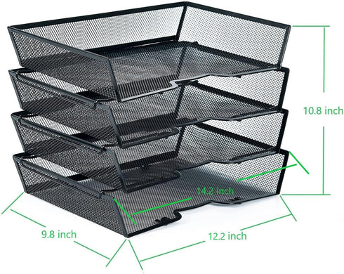 SETTFRFE 4-Tier Letter Tray Desk Organizer - Mesh Stackable File Trays for Desktop Paper Storage, Black
