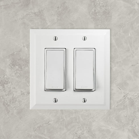 Questech Decor Double Rocker Light Switch Cover, 2-Gang Electrical Wall Plate, Double Switch Standard Size GFCI Receptacle Cover, Decorative Bevel Edge, Bright White Polished by Questech