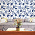 Palm Tree Leaf Navy Blue and White Floral Wallpaper Peel and Stick Tropical Wallpaper Jungle Contact Wall Paper Leaves Flower Watercolor Bathroom Removable Wallpaper 17.7in x 6.6ft by BaoHArtHome