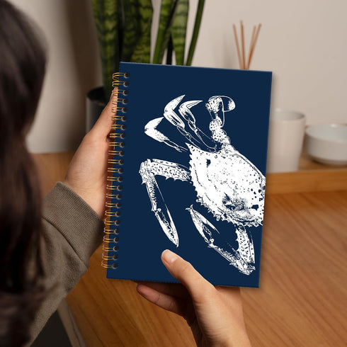 5.5x8.3 Navy Blue Crab Notebook Journal, Nautical Crabs Spiral Notebook, Coastal Beach Ocean Journal Notebooks