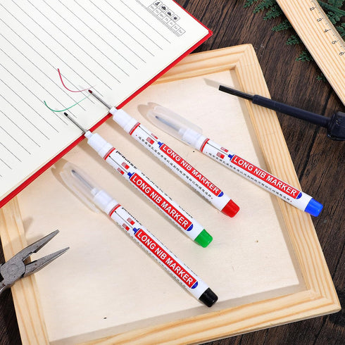 Tucnoeu 12pcs Long Head Deep Hole Marker, Long Nib Marker Multi-purpose Deep Hole Markers Pens for Construction