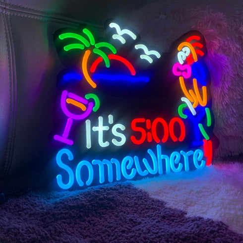 5:00 Jigsaw Puzzle IT'S FIVE OCLOCK SOMEWHERE Neon Light Sign, Man Cave Men LED Light, Home Wall Signs Gifts
