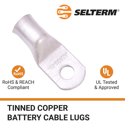 SELTERM 15pcs 2/0 AWG 5/16" Stud UL Marine Grade Battery Terminal Connectors, Tinned Copper Cable Lugs