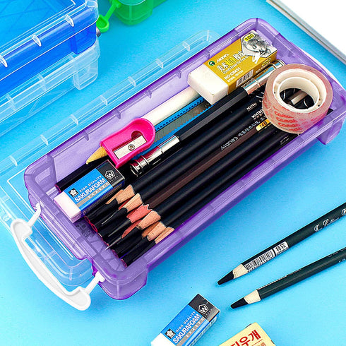 Rocutus 6 Pack Large Capacity Pencil Box - Stackable Plastic Storage Organizer Box for Office Supplies, Clear