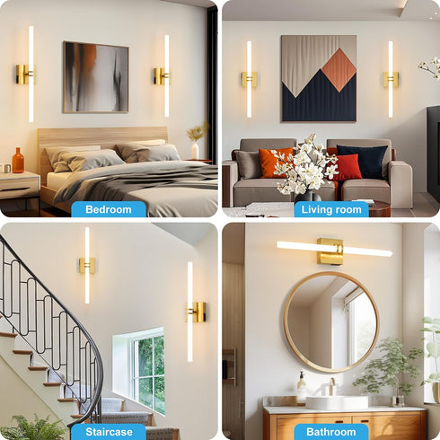 1Pack, Dimmable 22 Inch 3000K-6000K Battery Operated Wall Sconce Gold Rechargeable Wall Lights with Remote Control, LED