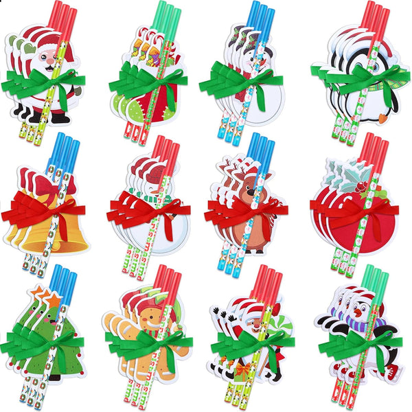 Cholemy 36 Sets Christmas Notepad Holiday Ballpoint Pens with Ribbon, Winter Holiday Theme Sticky Note Set