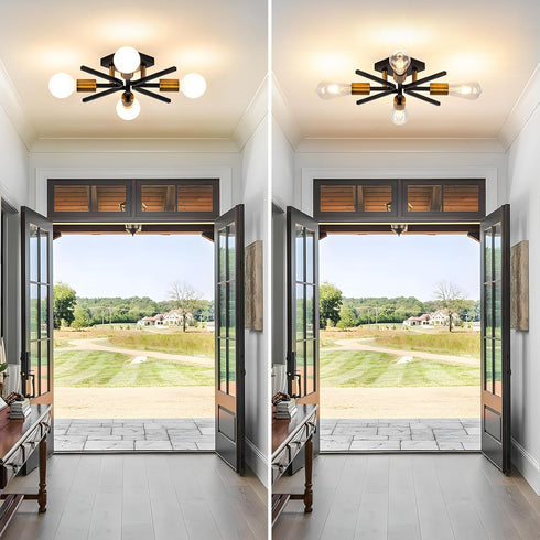 4 19" Hallway(E26) Light Sputnik Light Fixture Black Gold Flush Mount Lights Industrial Ceiling Light Modern Farmhouse
