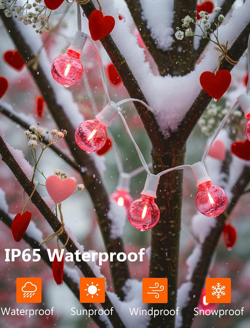 25FT G40 27 Bulbs, LED Outdoor Valentine's Day String Lights, Pink Valentine's Day Decorations Lights with Shatterproof