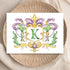 Designing Moments Monogrammed 25-17 Custom Mardi Crest Monogram Folded Note Cards, Watercolor Mardi Gras Green