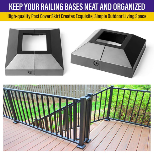 Split Post Base Cover, Black, Fits 2"x2" Post/4.5"x4.5" Base, Decorative Skirt Covers for Indoor/Outdoor (1 Pack)